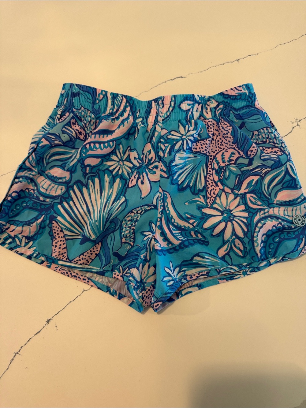 Lilly Pulitzer Turquoise Floral Print Kid’s Athletic Shorts